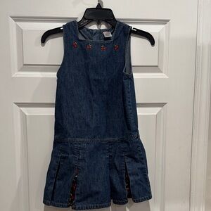 Denim Kids Dress with Cherry Embroidery